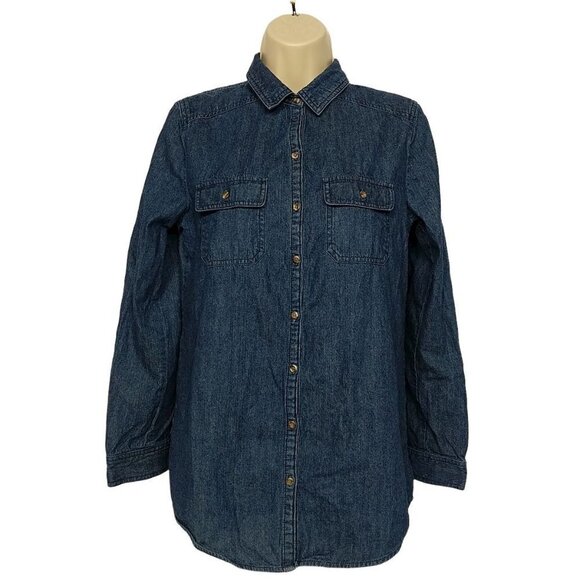BP Womens Denim Button Down Shirt Blue Size Small Pockets - Picture 1 of 5